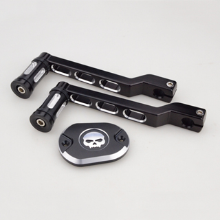 Edge Cut Heel Toe Shift Lever w/ Shifter Peg + Skull Black Cover For Harley Touring Softail Road